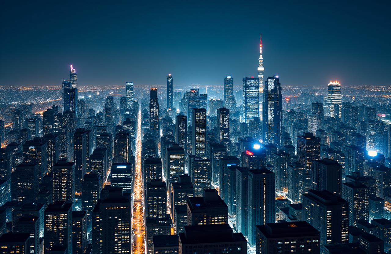 東京・汐留の高層ビル群の夜景